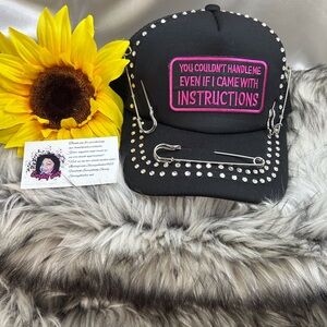 Black Studded Cap with Pink Patch